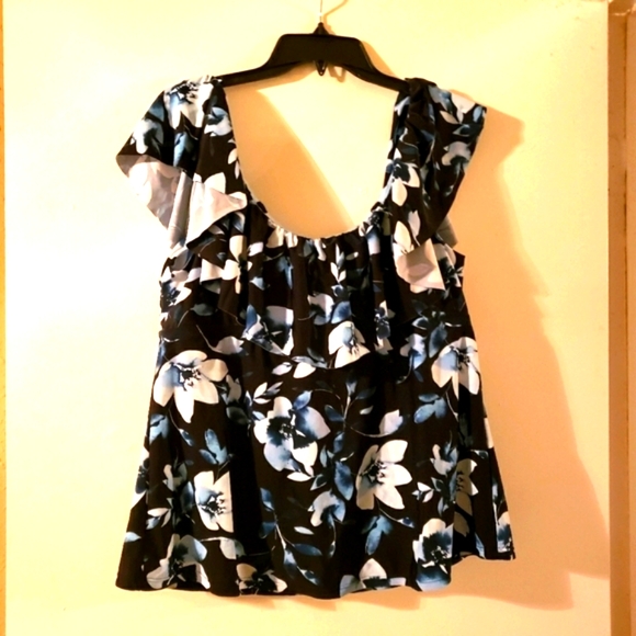Island Escape Other - Plus Size Veronique La Flor Ruffled Off-The Shoulder Blue White Flower Top